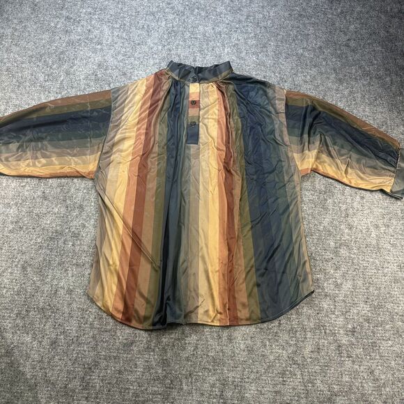 Vintage 80s Blouse Women Extra Large Striped Satin Made In USA Deadstock - Picture 2 of 14